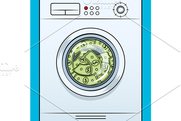 Washing Machine Laundering Dollars Pop Art Vector