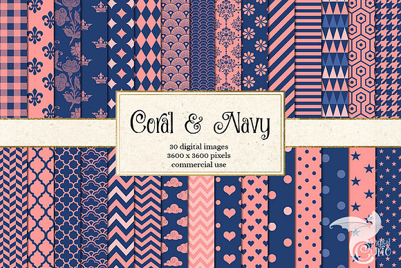 Coral and Navy Scrapbook Paper in Graphics