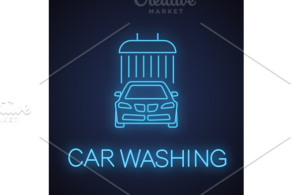 Car Washing Neon Light Icon