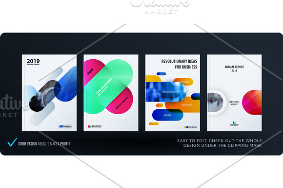 Creative Minimal Design Of Brochure Set Abstract Annual Report Horizontal Cover Flyer In A4 With Colourful Rounded Rectangles
