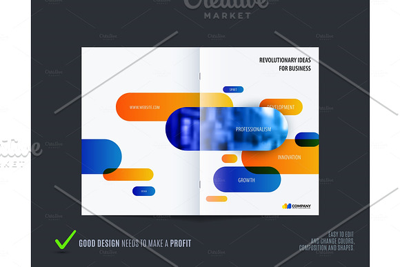 Abstract Brochure Design Modern Annual Report Centerfold Cover Flyer In A4 With Colourful Rounded Rectangles