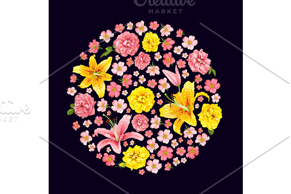 Rose And Lily Wedding Invittion Vector Card