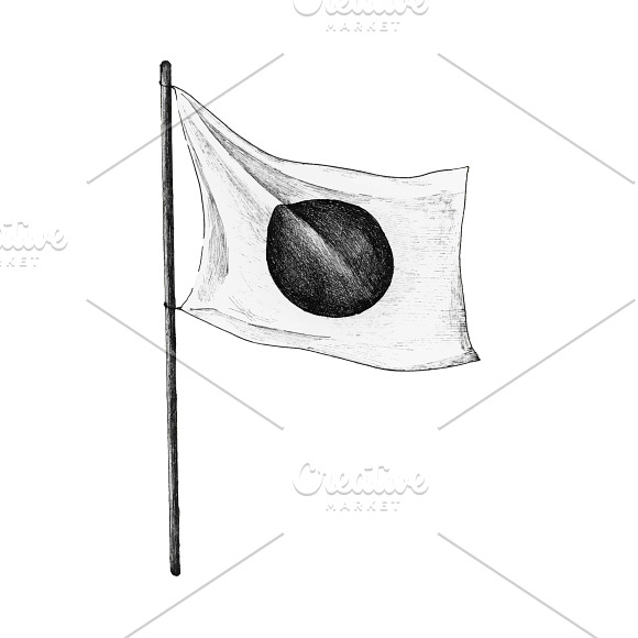 Hand Drawn Japanese Flag With Pole