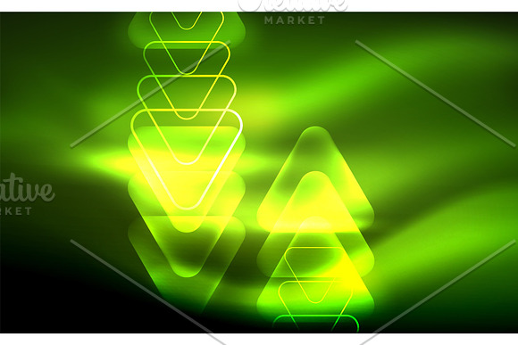 Glowing Vector Triangle Geometric Shapes In Dark Space