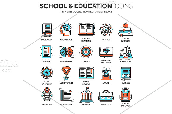 School Education University Study Learning Process Oline Lessons Tutorial Student Knowledge History Book.Thin Line Web Icon Set Outline Icons Collection.Vector Illustration