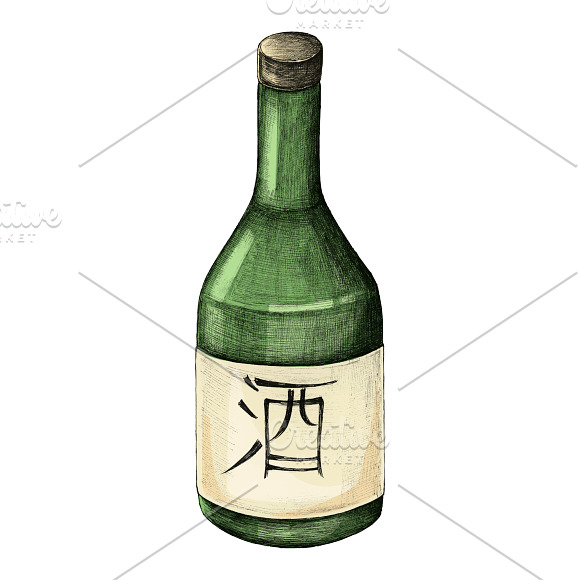 Japanese alcohol bottle illustration in Illustrations