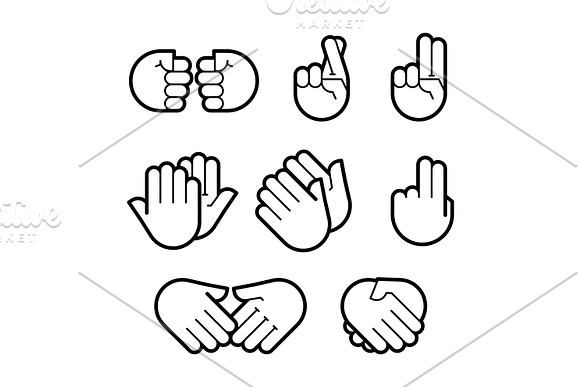Hand Gestures Line Icons Set Flat