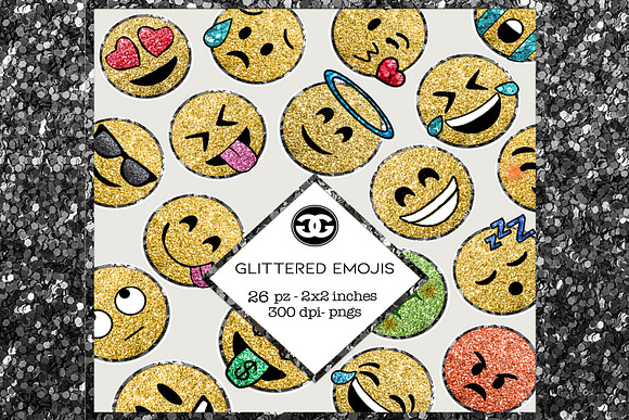 Glitter Emoji Clip Arts Png Set
