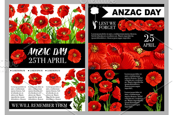 Anzac Day 25 April Holiday Vector Posters