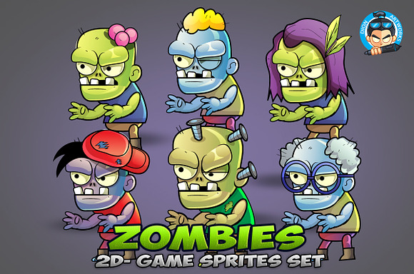 6 Zombies Game Sprites Set