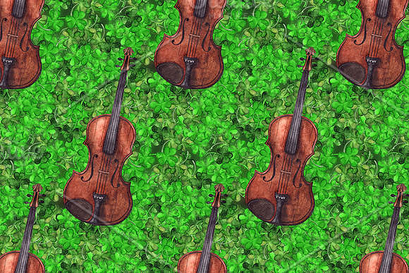 Watercolor Violin Clover Ireland Art