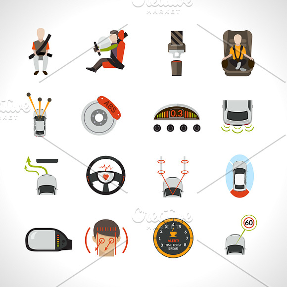 Car Safety System Icons Set