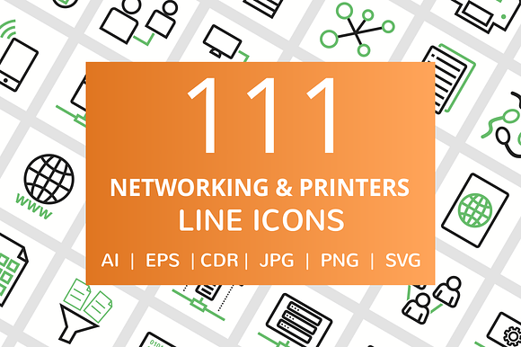 111 Networking Printers Line Icons