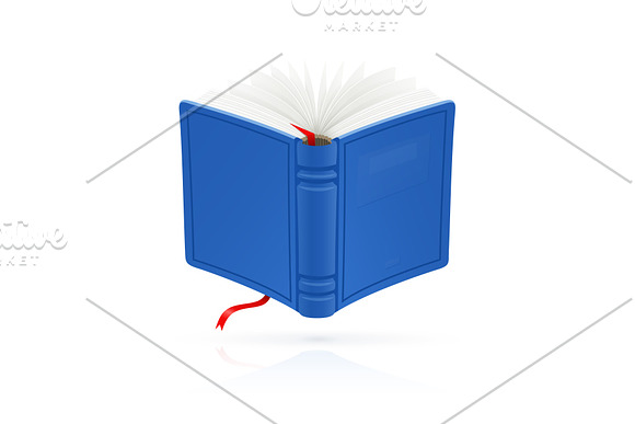 Blue Open Book With Red Bookmark Vector