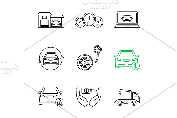 Auto Workshop Linear Icons Set