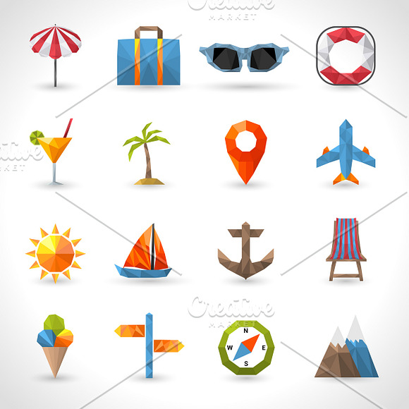 Travel Polygonal Icons Set