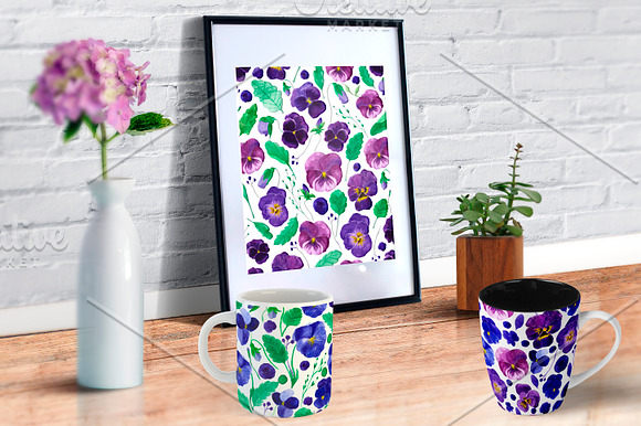 Watercolor Purple Pansy Flowers