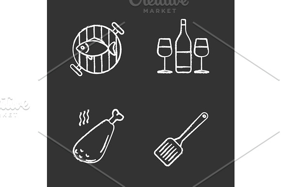 Barbecue Chalk Icons Set