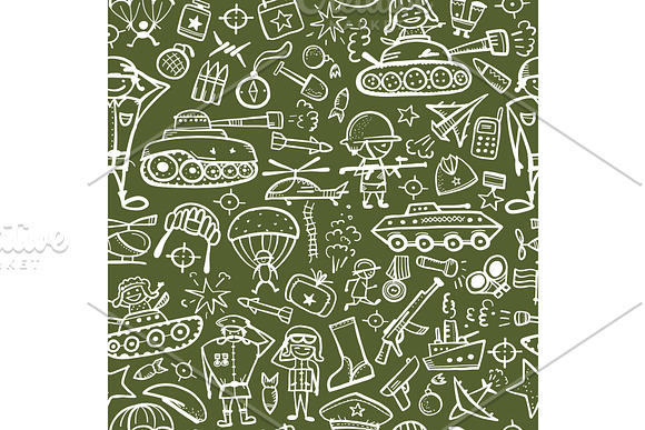 Military Sketch Seamless Pattern For Your Design
