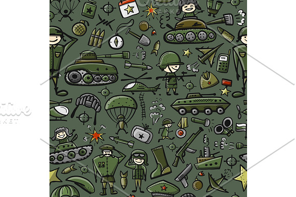 Military Sketch Seamless Pattern For Your Design