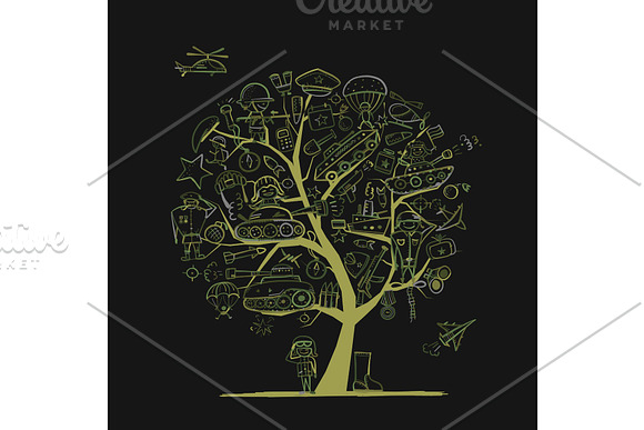 Military Tree Sketch For Your Design Gift Card For Men Vector Illustration