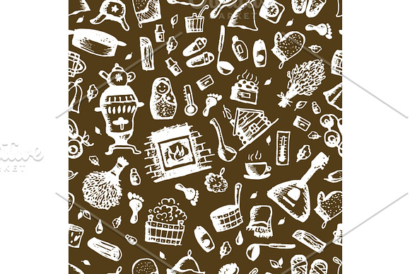 Russian Sauna Seamless Pattern For Your Design