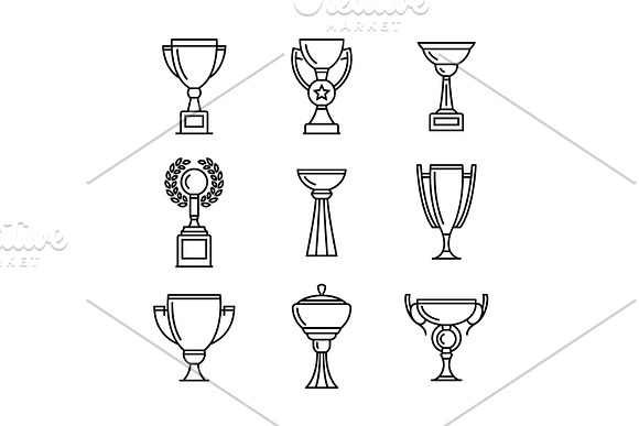 Vector Winner Cup Trophy Line Icons