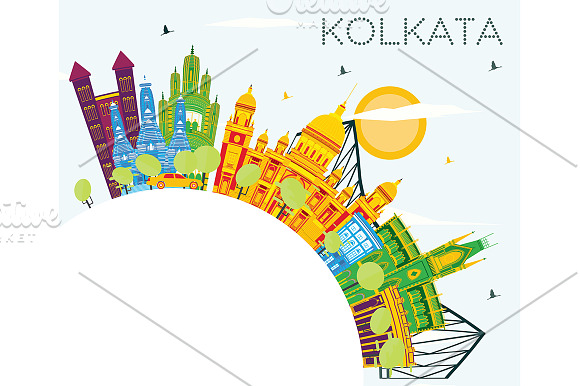 Kolkata India Skyline With Color