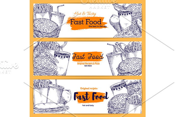 Fast Food Vector Sketch Banners