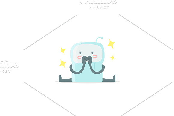 Emoji Sticker Icon Baby Cute Small New Robot Surprised And Shy Very Cute For Child Kid Picture Confusion Flat Color Vector Illustration