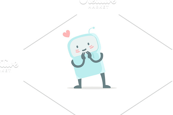 Robot Toy Love You And Shy Cute Small New Emoji Sticker Icon Very Cute For Child Kid Picture With Heart You Are Beautiful Flat Color Vector Illustration