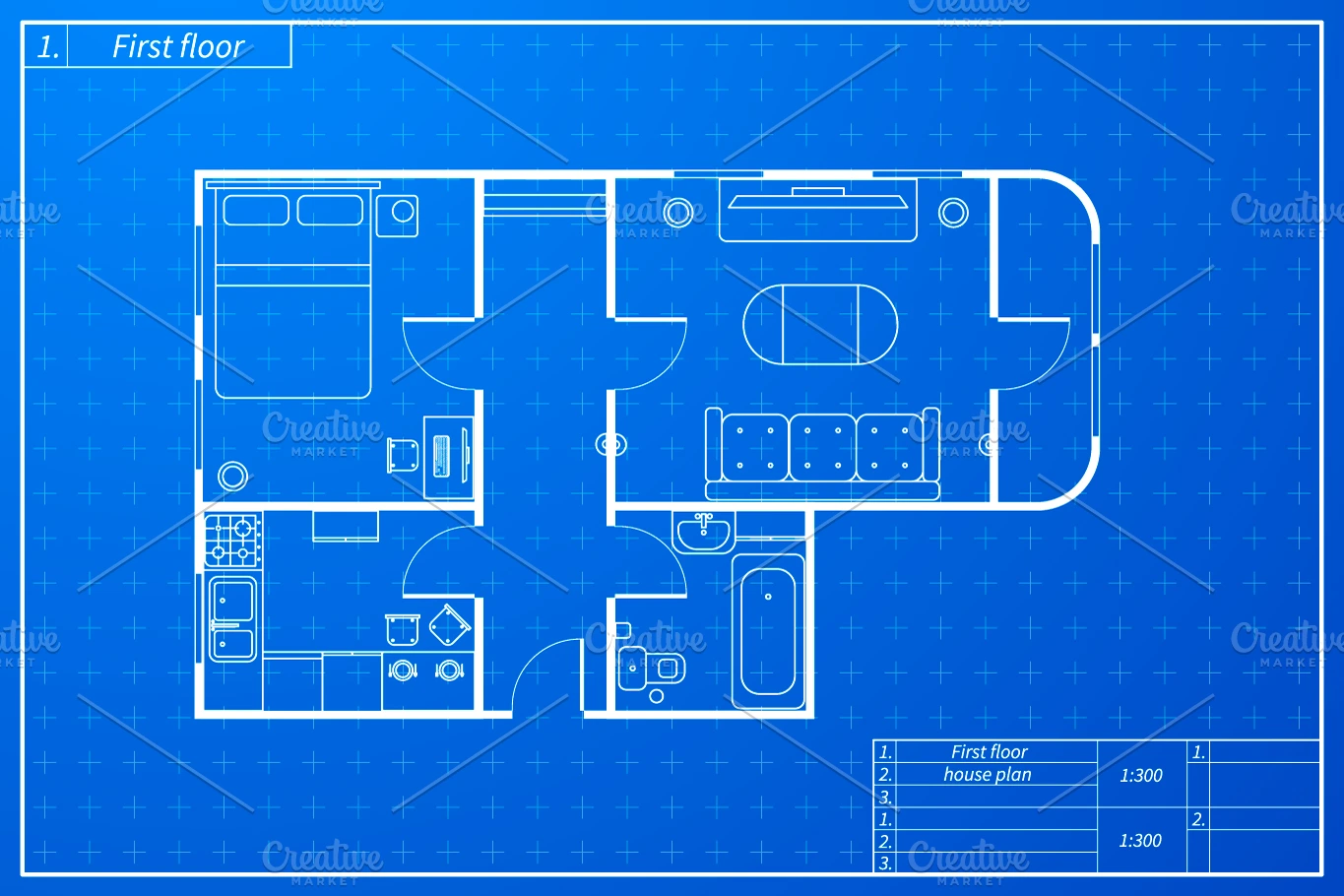 Blueprint style house plan Illustrations Creative Market