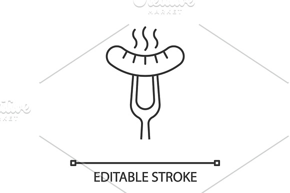 Grilled Sausage On Fork Linear Icon