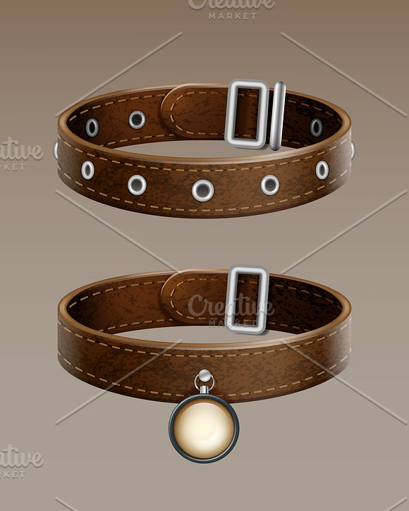 Realistic Brown Leather Dog Collar