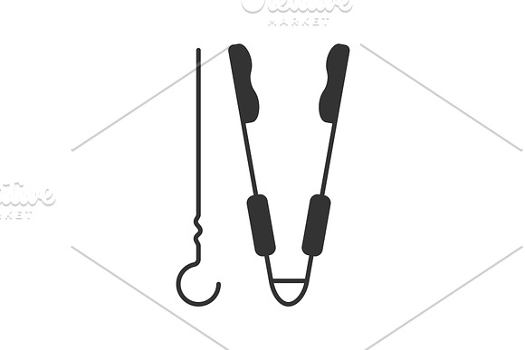 Grill Skewer And Tongs Glyph Icon