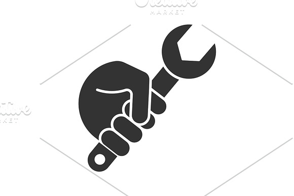 Hand Holding Wrench Glyph Icon