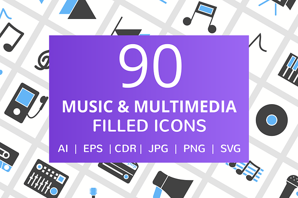 90 Music Multimedia Filled Icons