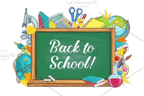 Back To School Vector Chalkboard Stationery Poster