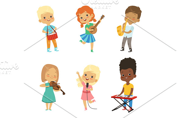 Various Cartoon Kids Musicians
