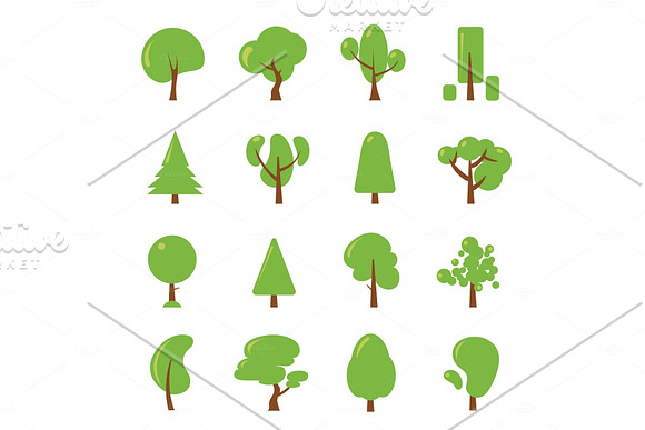 Ecology Illustrations Set Flat Pictures Of Green Tree
