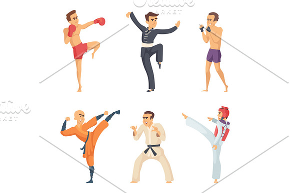 Sport Characters In Action Poses Taekwondo Karate Fighters