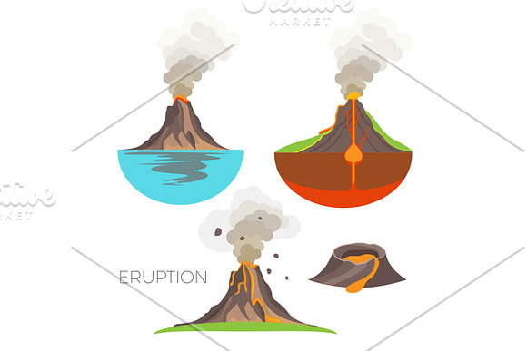 Volcano Eruption With Hot Lava And Dark Smoke