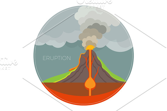 Dangerous Volcano Eruption Scheme With Lot Of Smoke