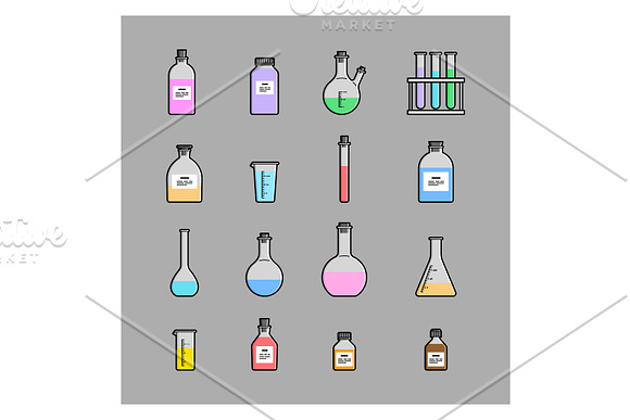Chemical Glassware Icons Set