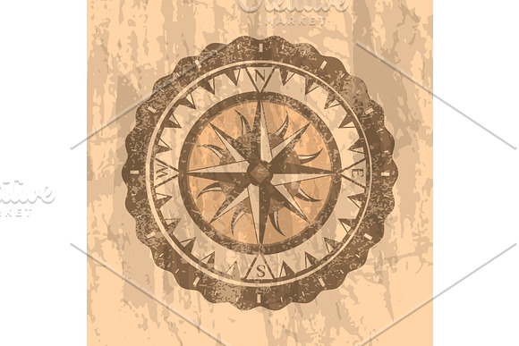 Grunge Gray Background With Compass Rose