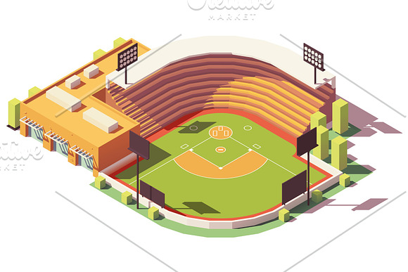 Vector Isometric Low Poly Baseball Park