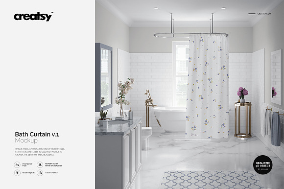 Download Luxury Bathroom Bath Curtain Mockup