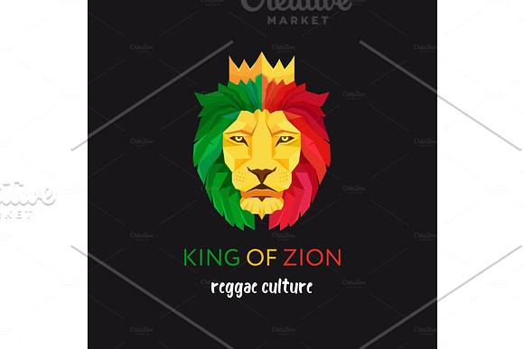 Lion Head With Crown King Of Zion Symbol Of The Rastafarian Subculture Flag Colors Of Jamaica