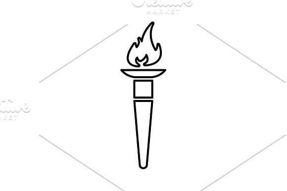 Olympic Torch Flame Line Icon Black