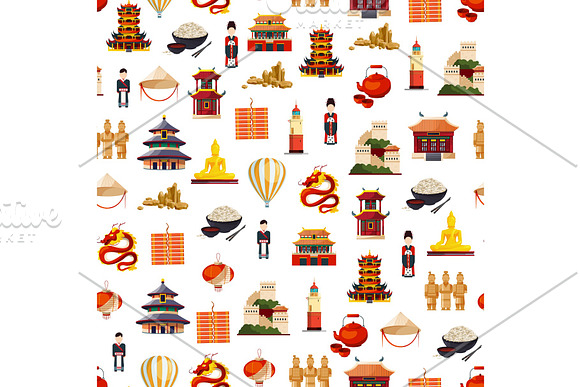 Vector Flat Style China Elements Pattern
